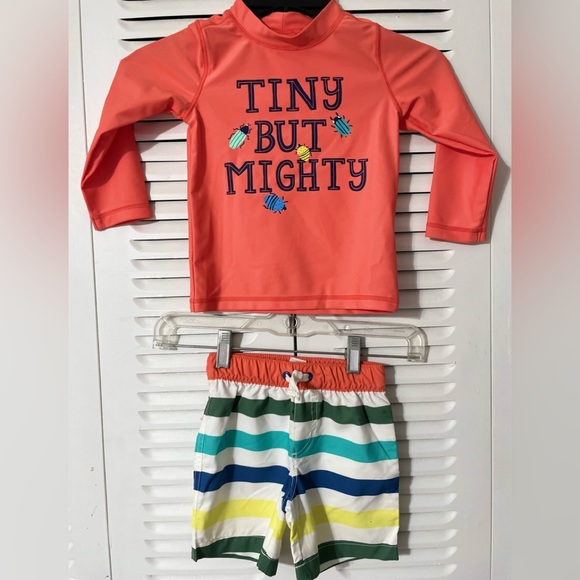 CARTER’s BOYS SWIMSUIT 24months, orange and stripes, shorts and t-shirt - Picture 8 of 16